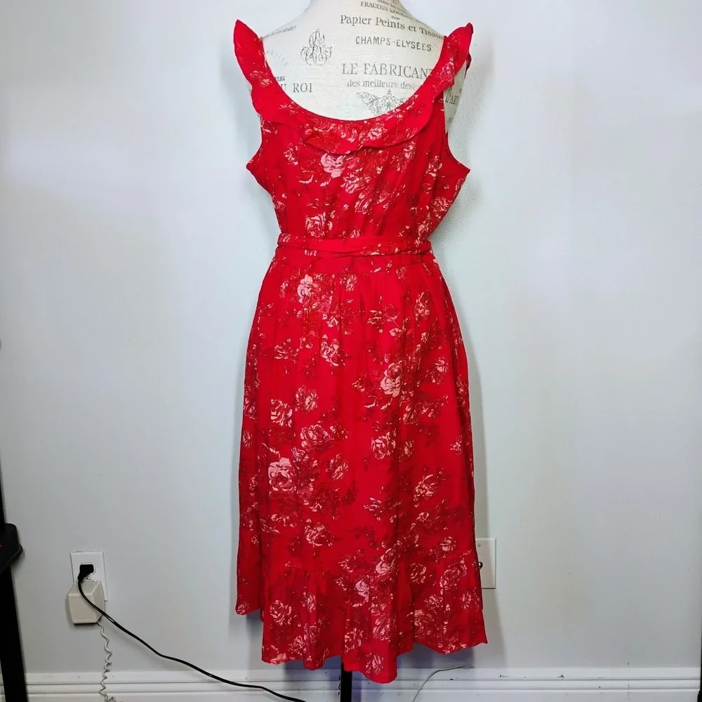 April Cornell Francesca Dress Red Womens Lg‎ Ruffle Romantic Floral Cottagecore - Picture 5 of 14